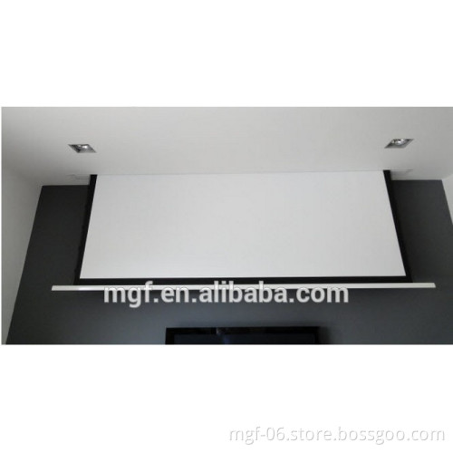 flat with No wrinkle PVC Material In ceiling Motorized Tab Tension Projector Screen Hidden In The Ceiling With RF Remote Control